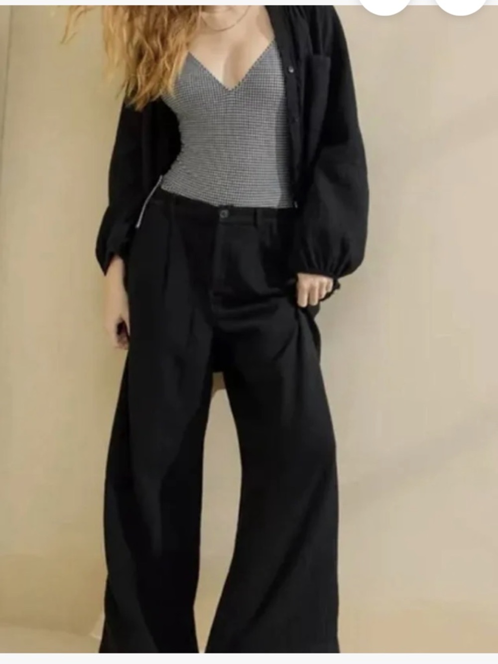 Aerie Daybreak Trousers Wide Leg Cotton Gauze Pants Black Pockets Size Medium
